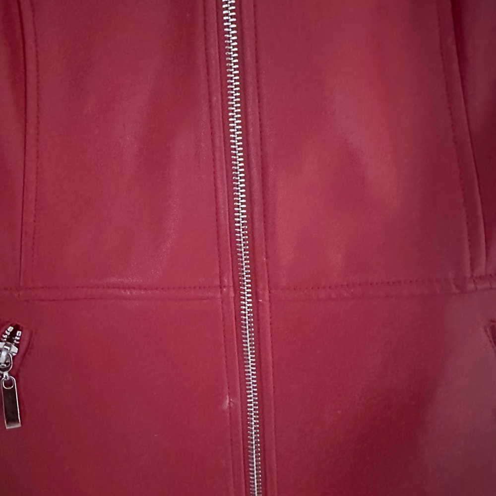 ZARA Women's Red Faux Leather Zip-Front Jacket - Picture 10 of 10